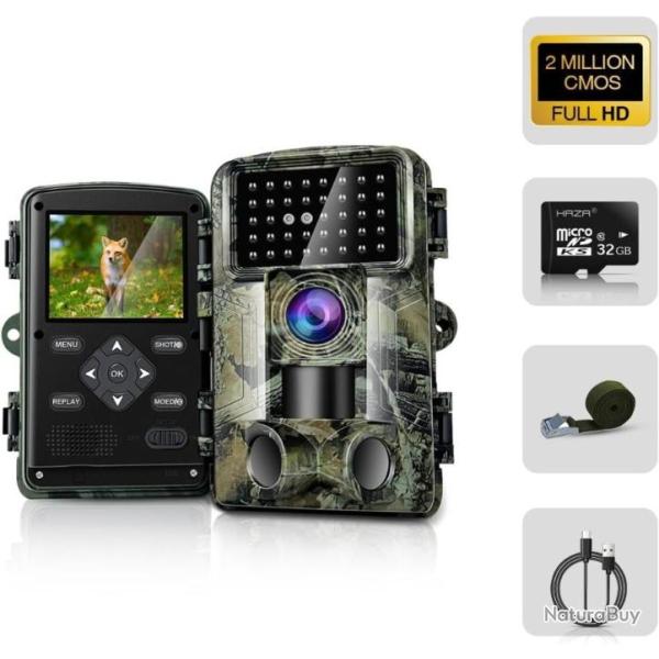 Cam�ra de Chasse 2.7K/1580P 58MP FULL HD Carte SD 32GB  Infrarouge Vision Nocturne �tanche