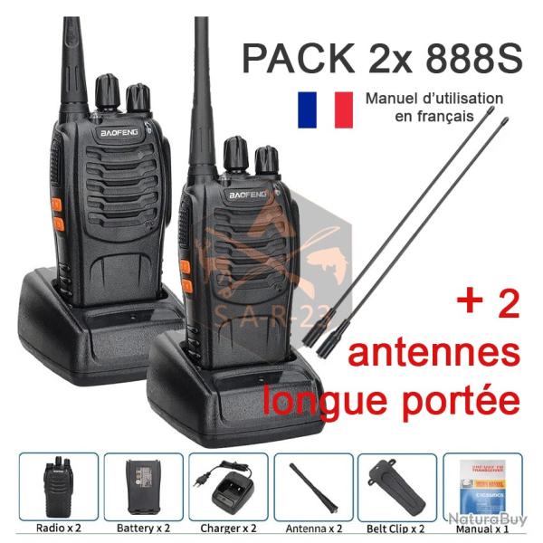 SET 2x BAOFENG 888S 5W - AVEC 2x ANTENNES LONGUE PORT�E - 16 canaux - LIVRAISON GRATUITE !!