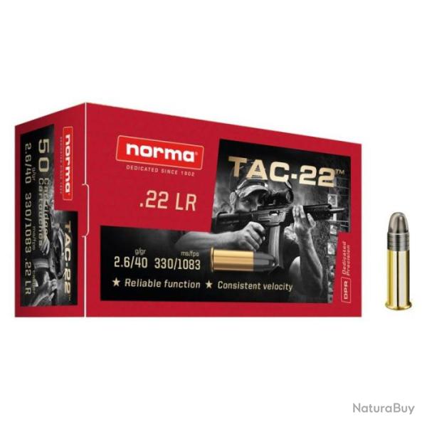 Cartouches Norma Tac-22 Lead Round Nose - Cal.22 LR - Par 20