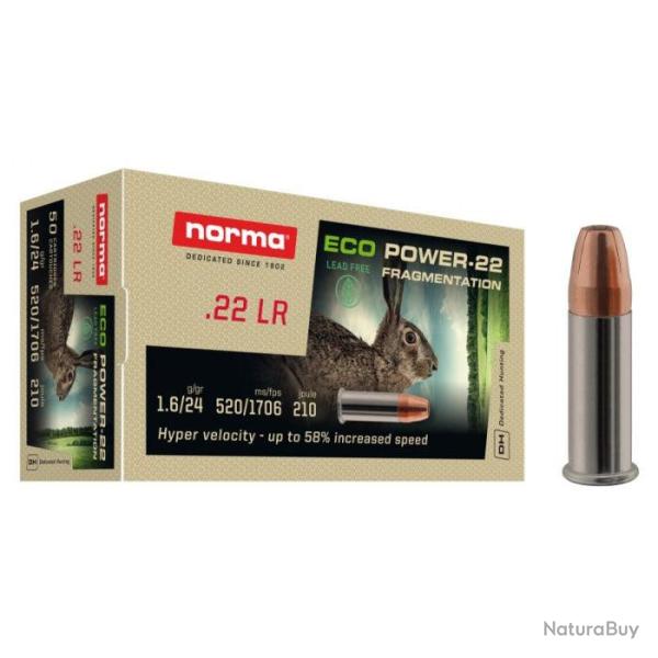 Cartouches Norma Eco Power-22 RN Zinc HP Copper Plated - Cal. 22 LR - Par 10
