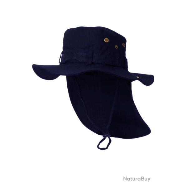 Chapeau Bob Safari Bleu Marine Lien Serrage et Protege Nuque Taille unique Bleu