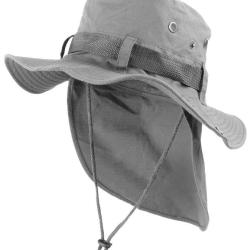 Chapeau Bob Safari Gris Clair Lien Serrage et Protege Nuque Taille unique Gris