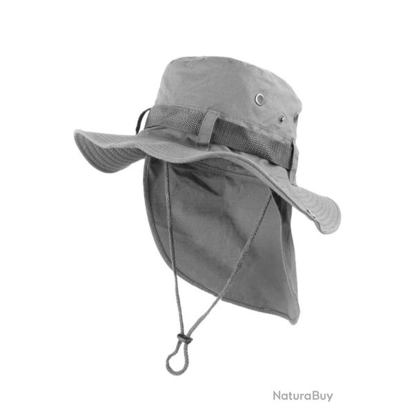 Chapeau Bob Safari Gris Clair Lien Serrage et Protege Nuque Taille unique Gris