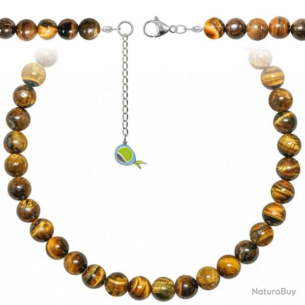 Collier en oeil de tigre - Perles rondes 10 mm - 43 cm