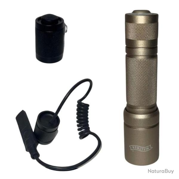 op�L! Lampe torche WALTHER dor� + piles + interrupteur classique + interupteur d�port�