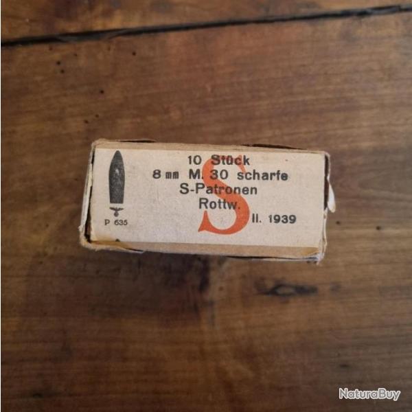 BOITE  MARQUE 8MM M30 SCHARFE S-PATRONEN ROTTW