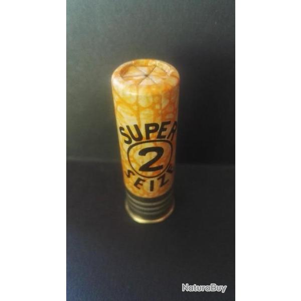 CARTOUCHE ANCIENNE NON RECHARGEE MANUFRANCE SUPER SEIZE  Plb 2 JAUNE TIGREE ORANGE CULOT DE 16mm