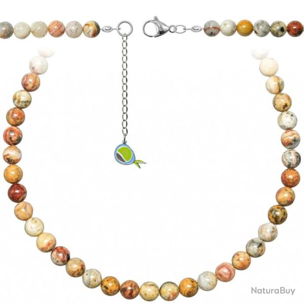 Collier en agate crazy lace - Perles rondes 8 mm - 38 cm