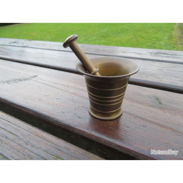VINTAGE - Ancien mortier d'apothicaire avec son pilon d'origine en bronze dor� (D�but XX�)