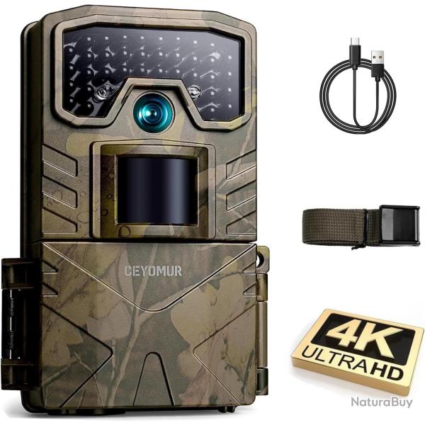 Cam�ra de Chasse 4K 30fps R�solution 36MP 2.7K Angle 120� �tanche IP66 Vision Nocturne Infrarouge
