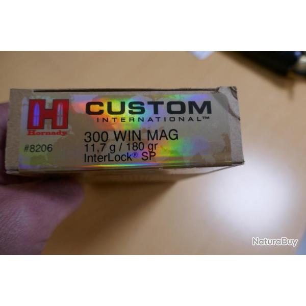 Cartouches HORNADY 300 WIN MAG 180gr INTERLOCK SP CUSTOM en boite de 20