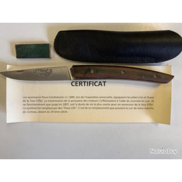 Couteau Thiers par Locau manche cuir (courroie de la Tour Eiffel) avec certificat