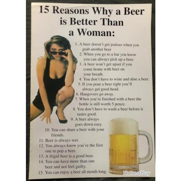 Affiche, poster, : 15 raisons pour lesquelles une bi�re est mieux que une femme: 43 x 61 cm