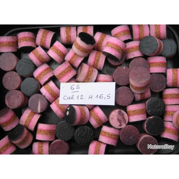 65  Bourres  1�re  qualit�  2  feutres  rose  et  1  li�ge  cal  12  hauteur  16,5 mm