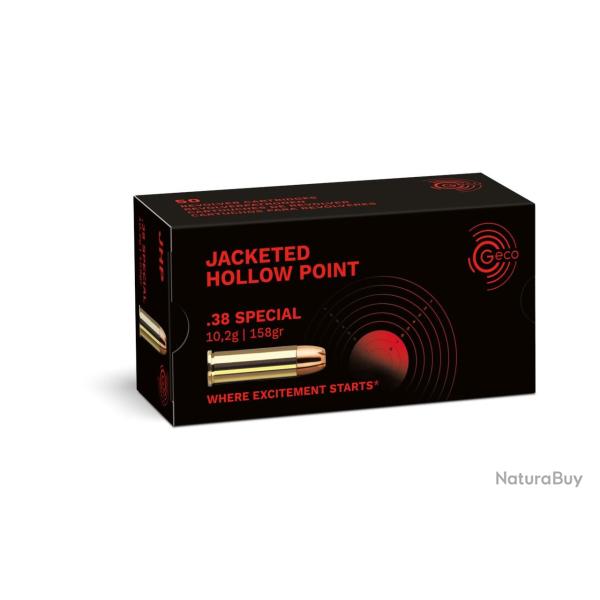 Cartouches GECO Calibre 38 SPECIAL Jacketed Hollow Point 158grs /10.2g - Boite de 50 unit�s