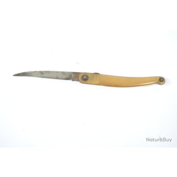 Ancien petit couteau de poche, stylet. Manche corne