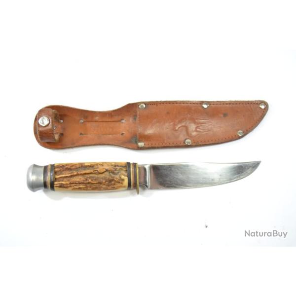 Ancien couteau de chasse Allemand WIDDER SOLINGEN inox ROSTFREI GERMANY avec �tui cuir