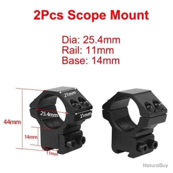 Anneau De Montage bas Tube 25.4MM Rail 11MM Base 14MM - LIVRAISON GRATUITE !!