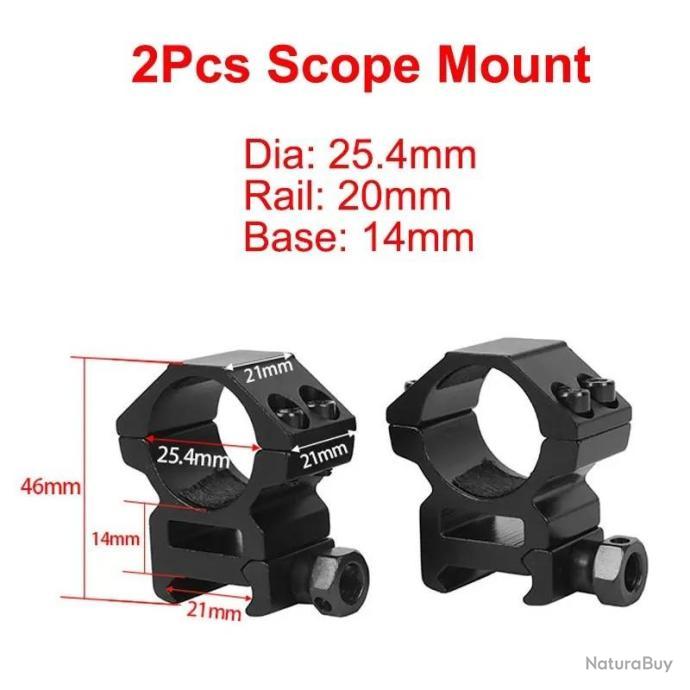 Monobloc 20 MOA Diamètre 25.4 (1") Et 30 Mm Pour Rail Picatinny Avec Niveau à Bulle Et à Angle