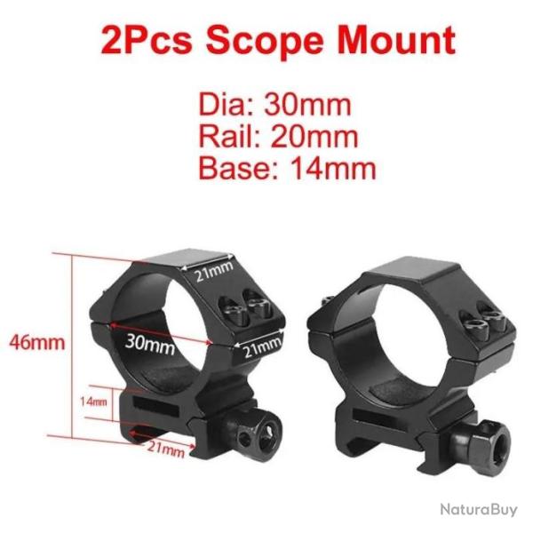 Anneau De Montage Tube 30MM Rail 20MM Base 14MM - LIVRAISON GRATUITE !!