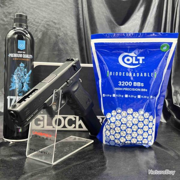 Pack pr�t � tirer Pistolet - "Glock 18C" - Cal BBs 6mm - Airsoft - Gaz + Munitions
