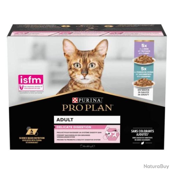 PROPLAN CAT DELICATE DIGESTION SAUCE 5 POISSON 5 DINDE 10X85GR