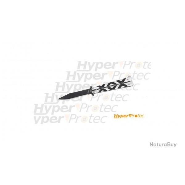 Couteau papillon inox lame noir motif XOX