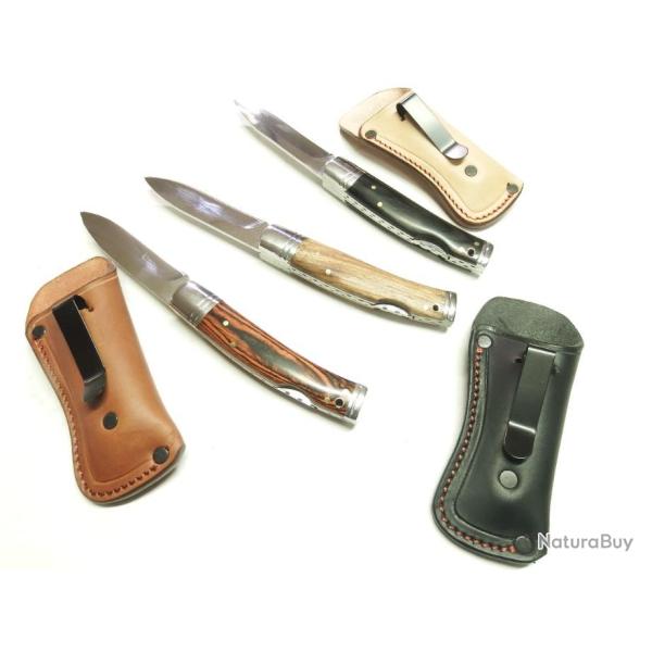 Couteau pliant lame inox 8,6cm, manche stamina avec pochette cuir