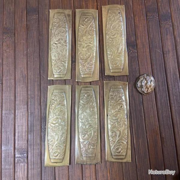 PLAQUE DE BRONZE CISEL� ORNEMENT POUR FOURREAU / POIGN�E / MANCHE, FUS�E, SABRE / �P�E