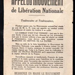 appel du mouvement de lib&eacute;ration nationale toulouse MLN,