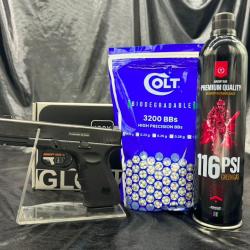 Pack pr&ecirc;t a tirer Pistolet Airsoft - "GLOCK 19" - GEN4 BBS 6MM - GAZ