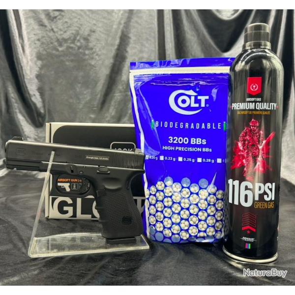 Pack pr�t a tirer Pistolet Airsoft - "GLOCK 19" - GEN4 BBS 6MM - GAZ
