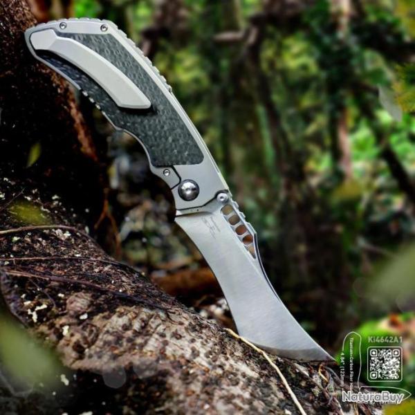 Couteau Kizer Huntsmen Carbon Fiber/Titane Lame Tanto Acier S35VN IKBS Bolster Lock Clip KI4642A1