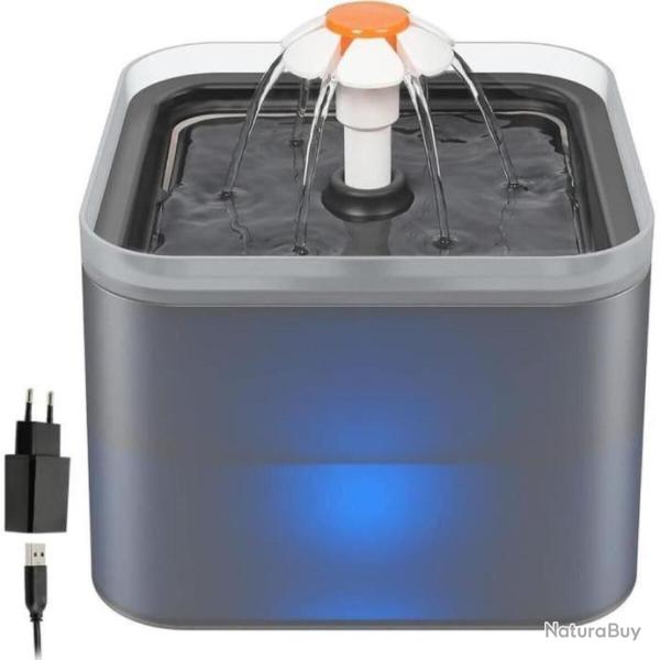 Fontaine � Eau pour Chat Chien 2L Fontaine � Fleur 3 Modes Lumi�re LED Gris