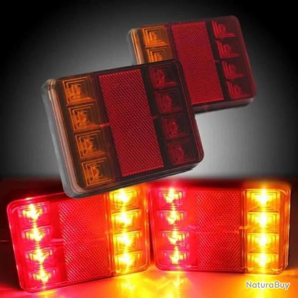 2 x Feux Arri�re 12v 8 LED Arr�t Indicateur Voiture Remorque Camion