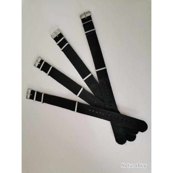 Bracelet de montre nato noir vintage 20 mm