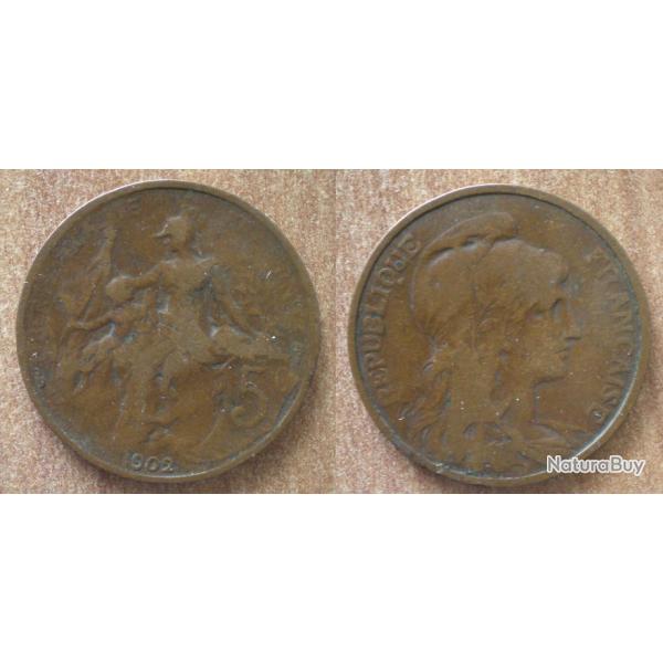 France 5 Centimes 1902 Piece Marianne par Dupuis Centime De Francs Franc Cent