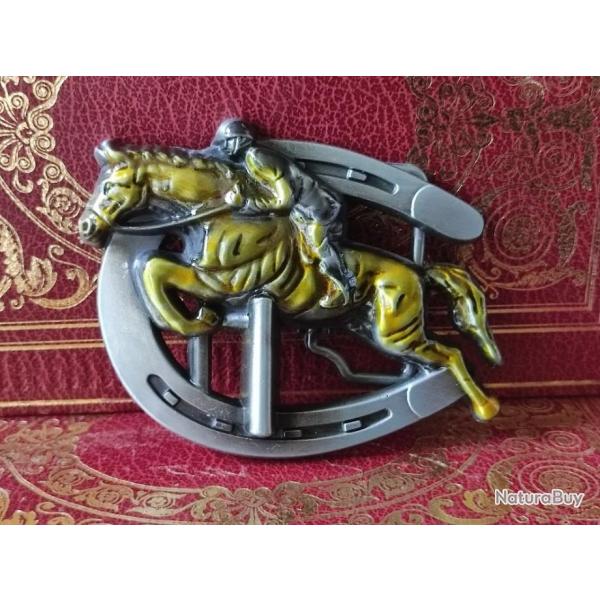 Boucle cheval hippique avec Jockey M�tal �maille country western biker rockabilly