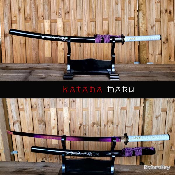 Katana lame violette T10 - Saya noir bambou en coquillage inscrust�