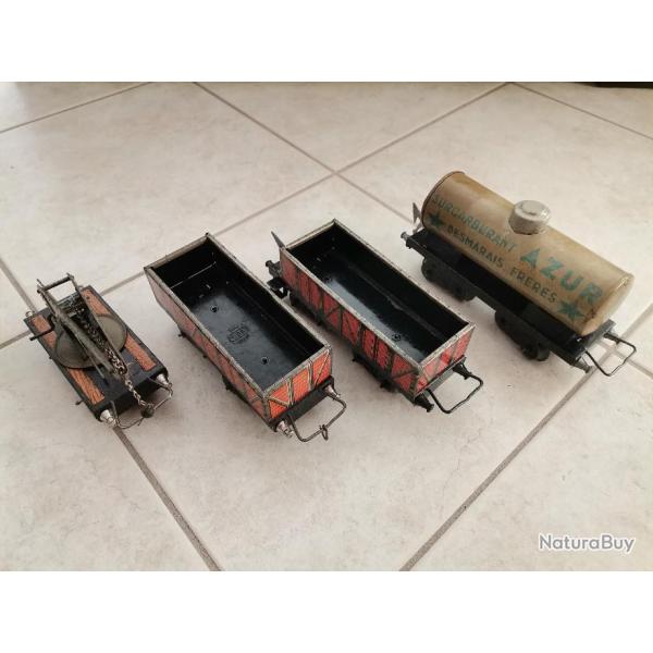 Ensemble de quatre wagons train de marchandises JEP