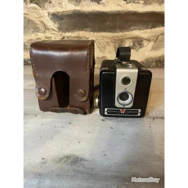 Rare : Appareil Photos Vintage Brownie Hawkeye Kodak Camera Avec Son �tui Cuir