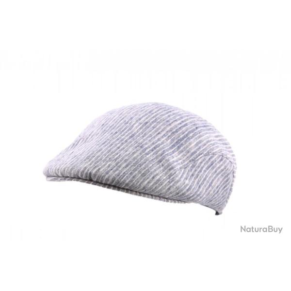 CASQUETTE PLATE EN LIN BLEU/BLANC T59