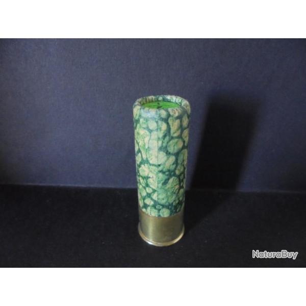 CARTOUCHE  MANUFRANCE CAL.12 BLANCHE TIGREE VERTE CULOT DE 16 mm T/4 NON RECHARGEE