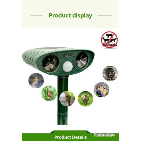 Ultrasons Animal Rpulsif Chat Chien Rpulsif Solaire Aliment Rechargeable D