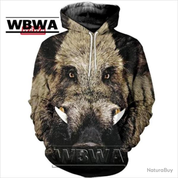 WBWA Sweat Flocage 3D Avec T�te De Sanglier R315 - LIVRAISON GRATUITE !!