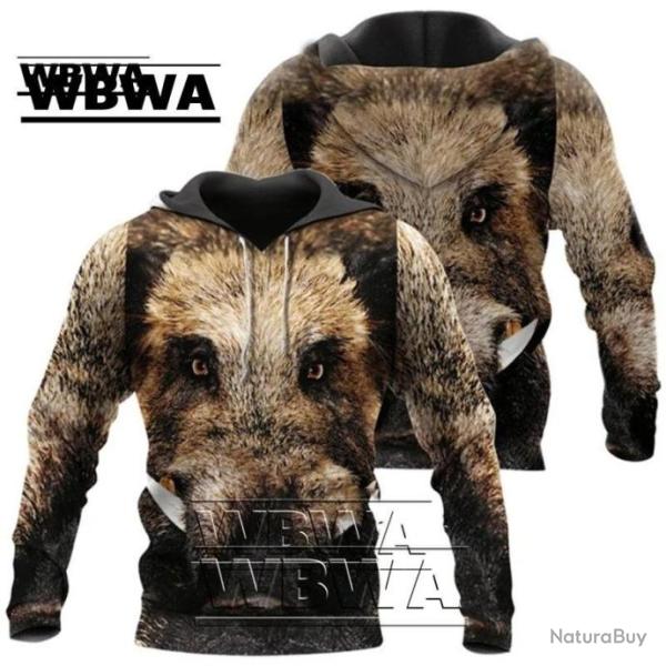 WBWA Sweat Flocage 3D Avec T�te De Sanglier R160 - LIVRAISON GRATUITE !!