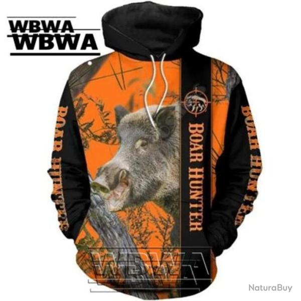 WBWA Sweat Flocage 3D Avec T�te De Sanglier R307 - LIVRAISON GRATUITE !!