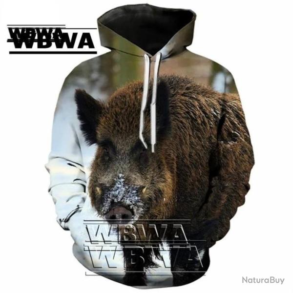 WBWA Sweat Flocage 3D Avec T�te De Sanglier R434 - LIVRAISON GRATUITE !!