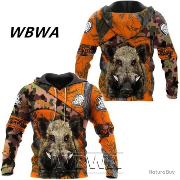 WBWA Sweat Flocage 3D Avec T�te De Sanglier R736 - LIVRAISON GRATUITE !!