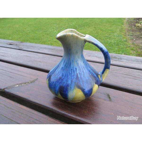 VINTAGE - Ancien petit Pichet/Cruche en C�ramique Verniss�e bleut� (XX�)